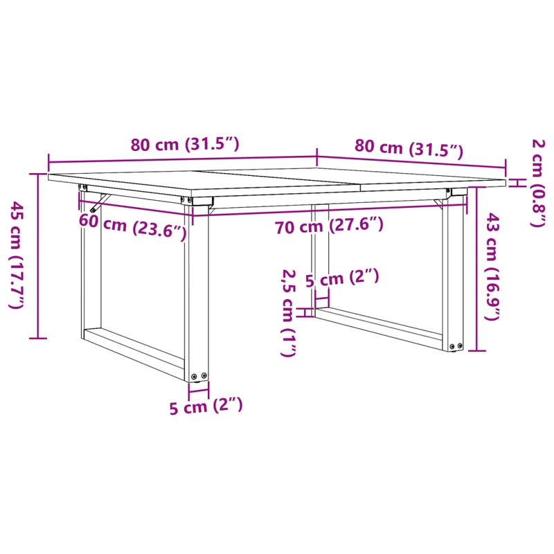 Table basse rectangulaire style industriel 80 x 80 x 45 cm bois de pin et acier DEC036249