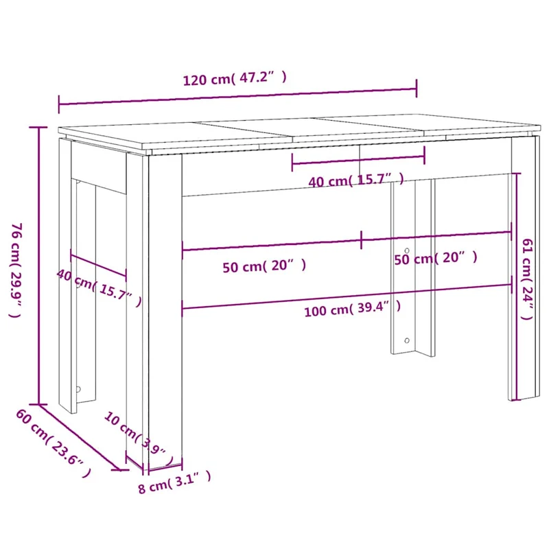 Table de salle à manger design moderne 120 x 60 x 76 cm bois d'ingénierie gris DEC036866