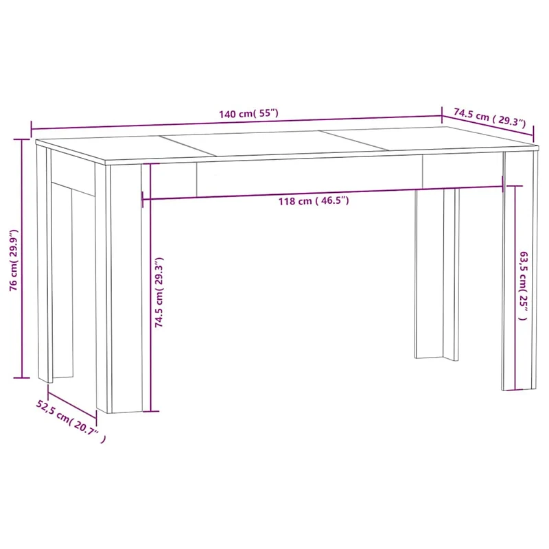 Table de salle à manger design moderne 140 x 74,5 x 76 cm bois d'ingénierie marron DEC036845