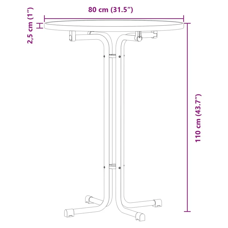 Table haute table d'appoint plateau pliable ø80 x 110 cm bois d'ingénierie et acier blanc DEC036777