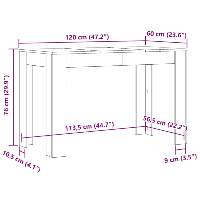 Table de salle à manger design moderne 120 x 60 x 76 cm bois d'ingénierie gris DEC036677