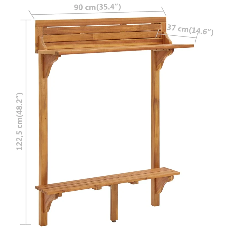 Table d’appoint multifonction de balcon 90 x 37 x 122,5 cm bois d'acacia massif DEC036444