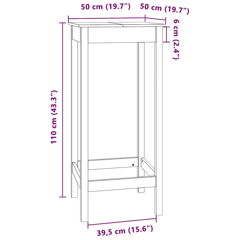 Table d’appoint multifonction table haute 50 x 50 x 110 cm bois massif de pin blanc DEC036410