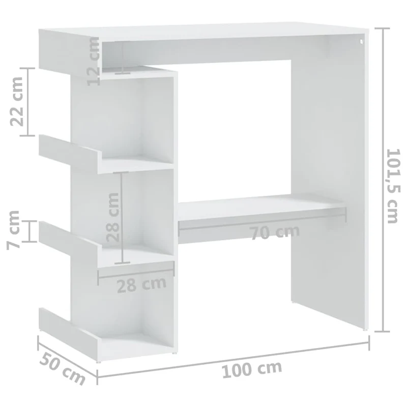 Table d’appoint multifonction table de bar avec étagère de rangement en bois d'ingénierie blanc DEC036348