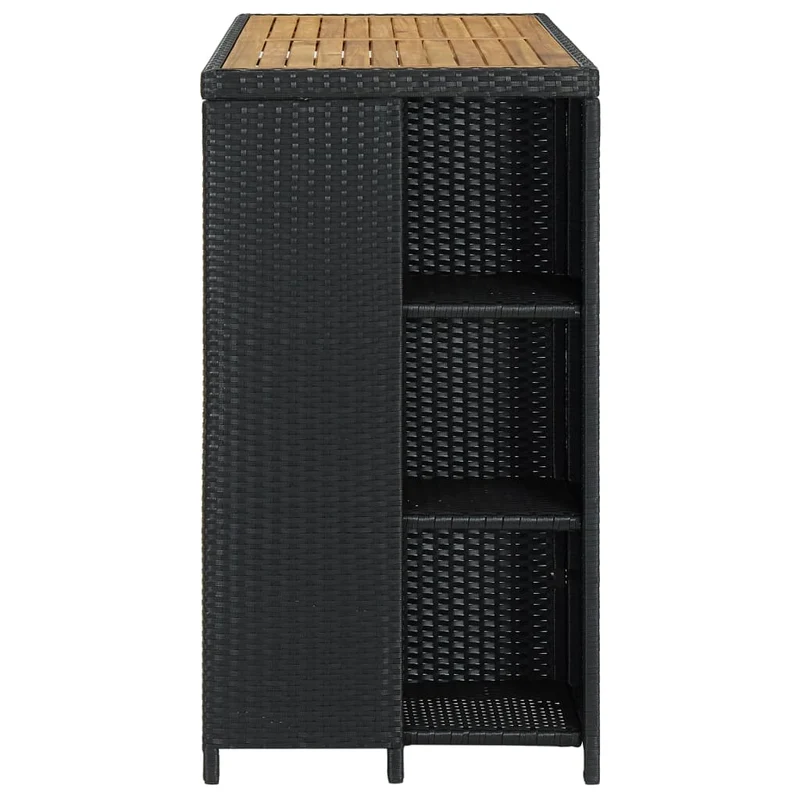 Table d’appoint multifonction avec rangement 120 x 60 x 110 cm résine tressée noir bois et acier DEC036335