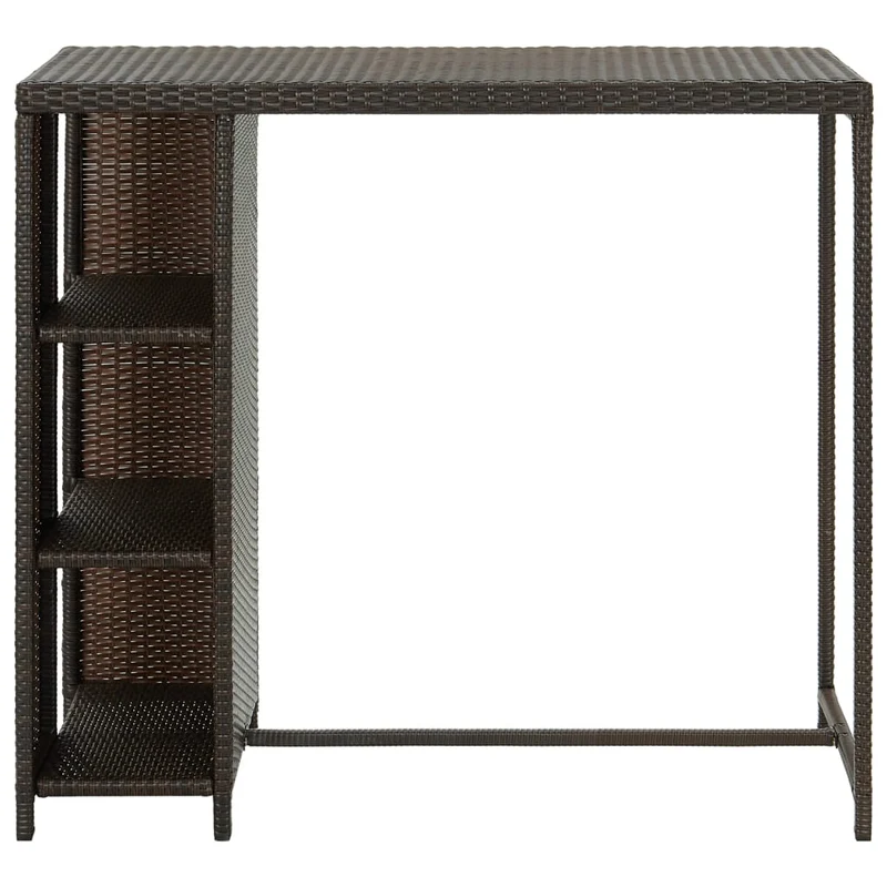 Table d’appoint multifonction table haute avec étagères de rangement 120 x 60 x 110 cm résine tressée marron et acier DEC036334
