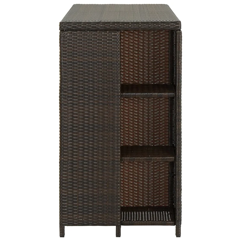 Table d’appoint multifonction table haute avec étagères de rangement 120 x 60 x 110 cm résine tressée marron et acier DEC036334