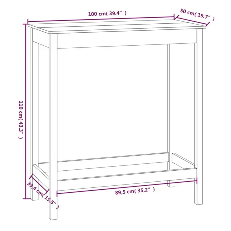 Table d’appoint multifonction table haute 100 x 50 x 110 cm bois massif de pin non traité DEC036302