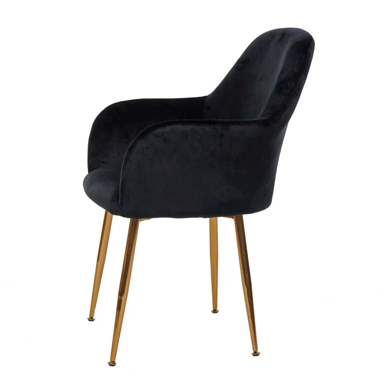 Chaise de salle à manger design rétro en tissu velours noir pieds métal dorés 04_0002224