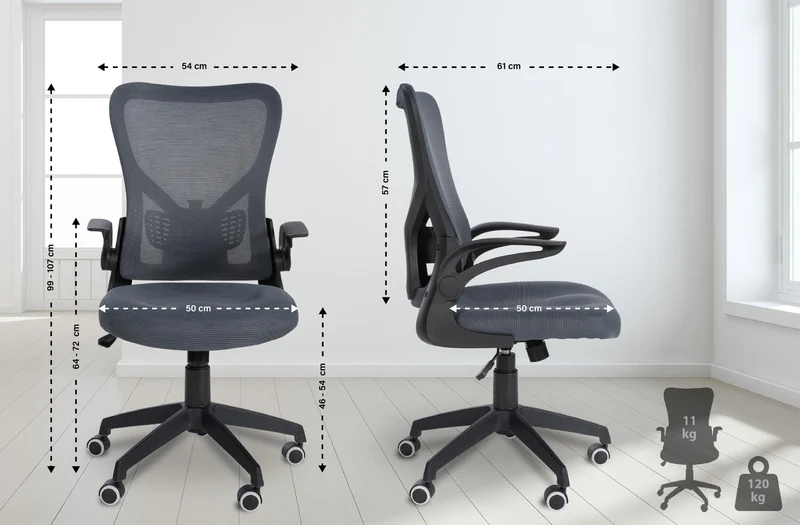 Chaise de bureau ergonomique dossier en maille gris design moderne hauteur réglable BUR10665