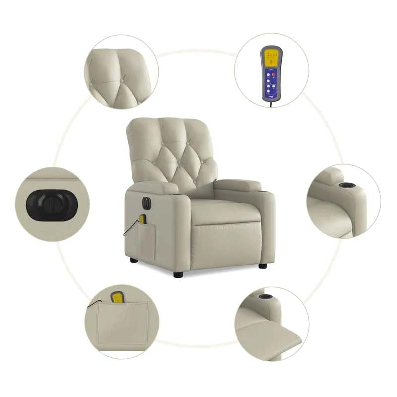Fauteuil de relaxation TV fonction massage inclinable électrique 6 points de massage en PVC crème DEC027155