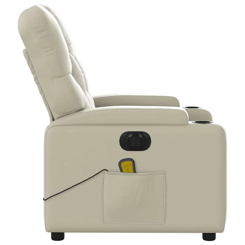 Fauteuil de relaxation TV fonction massage inclinable électrique 6 points de massage en PVC crème DEC027155