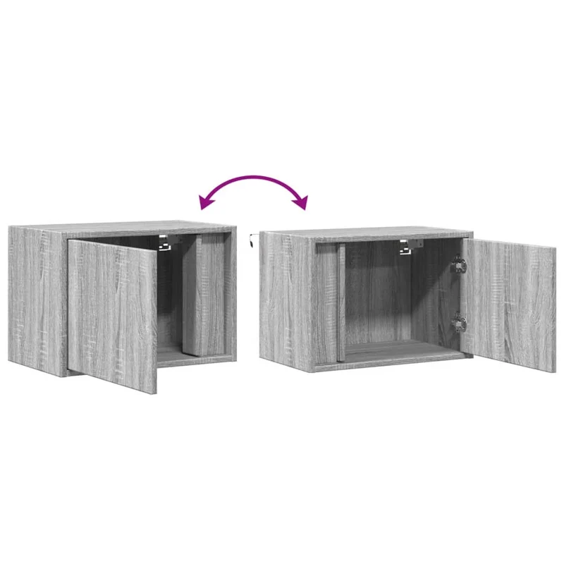 Lot de 2 tables de chevet murales avec lumières LED 50 x 31 x 35 cm en bois d'ingénierie gris DEC036175