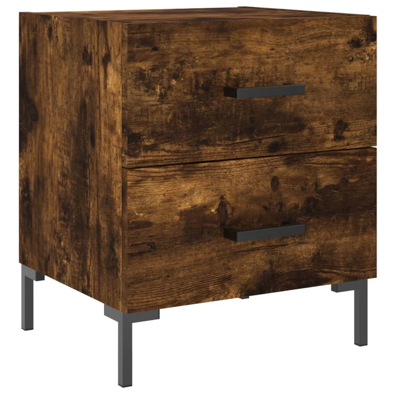 Lot de 2 tables de chevet avec deux tiroirs 40 x 35 x 47,5cm bois d’ingénierie marron et fer DEC035814