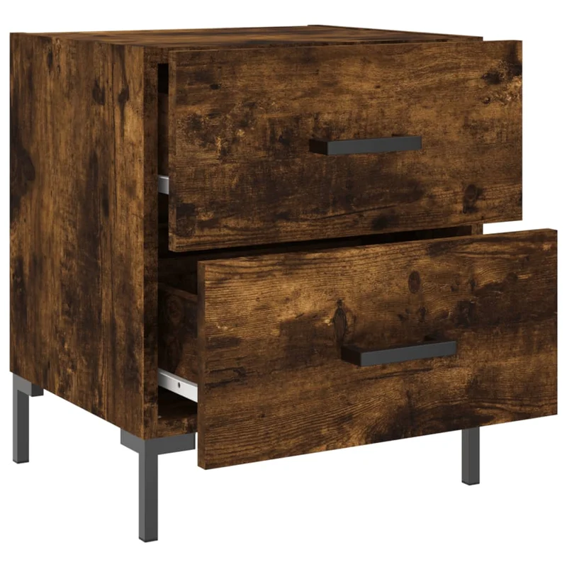 Lot de 2 tables de chevet avec deux tiroirs 40 x 35 x 47,5cm bois d’ingénierie marron et fer DEC035814