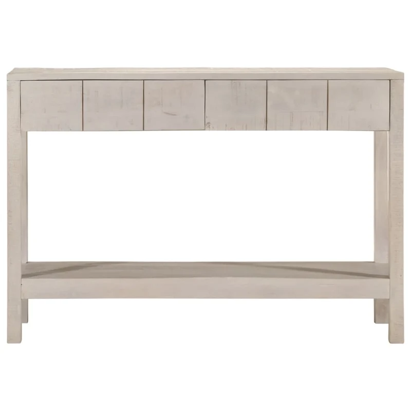 Table console avec 2 tiroirs et 1 étagère 110 x 35 x 75 cm bois de manguier blanc DEC031687