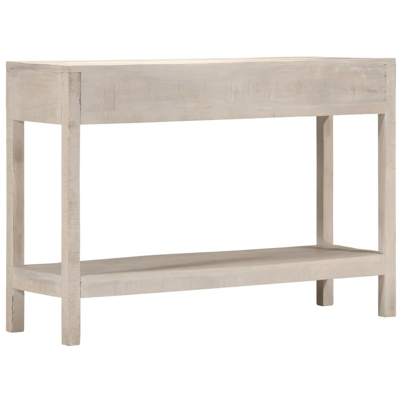 Table console avec 2 tiroirs et 1 étagère 110 x 35 x 75 cm bois de manguier blanc DEC031687