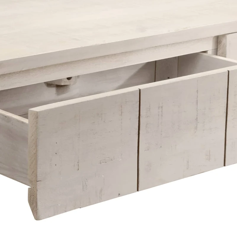 Table console avec 2 tiroirs et 1 étagère 110 x 35 x 75 cm bois de manguier blanc DEC031687