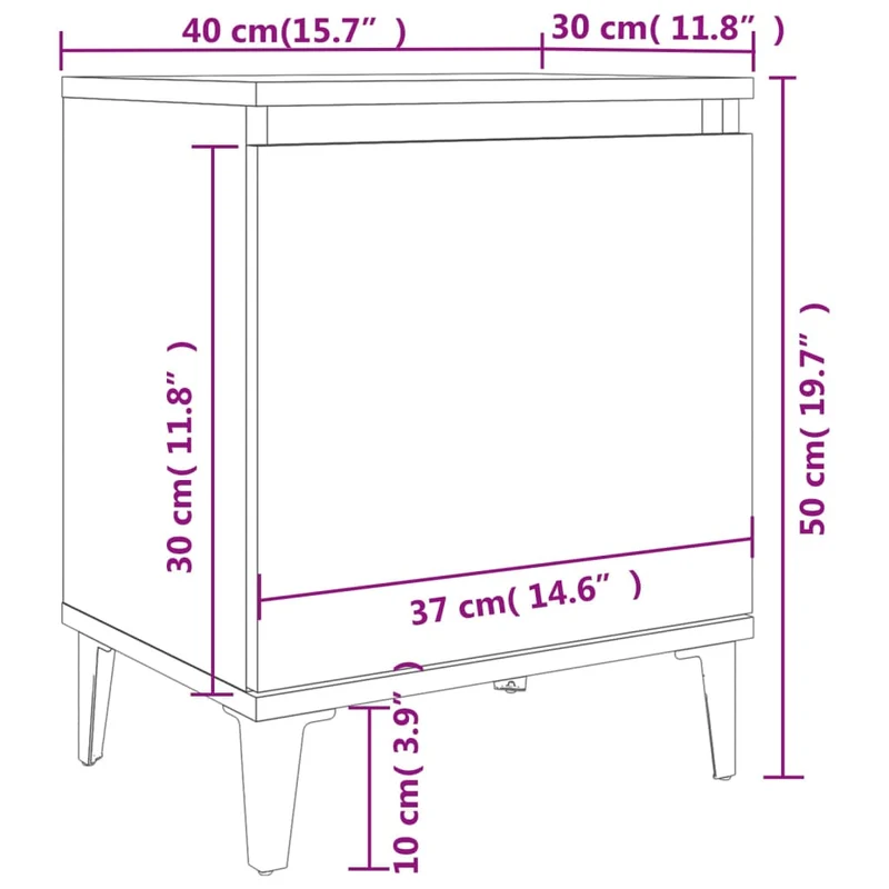 Lot de 2 tables de chevet avec compartiment avec porte 40 x 30 x 50 cm bois d'ingénierie marron et métal DEC035952