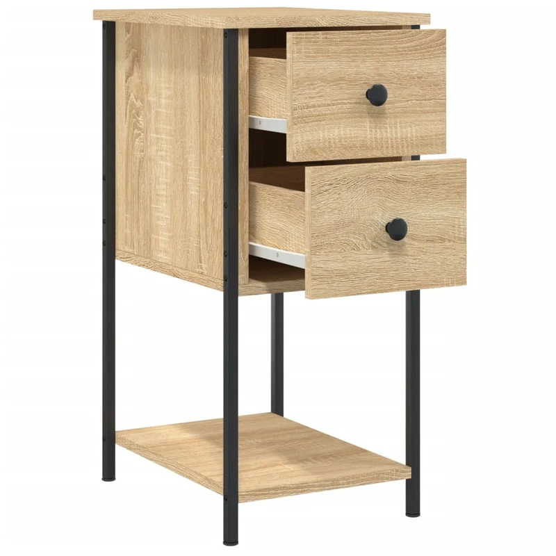 Lot de 2 tables de chevet avec deux tiroirs 32 x 42 x 70cm bois d'ingénierie couleur chêne et fer DEC035868