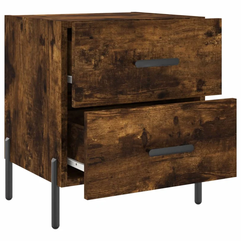 Lot de 2 tables de chevet avec deux tiroirs 40 x 35 x 47,5cm bois d’ingénierie marron et fer DEC035809