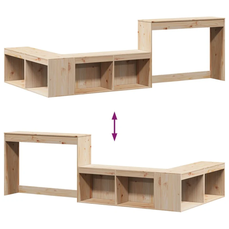 Table de chevet avec bureau design en forme de L 232 x 122 x 75 cm bois de pin DEC033115