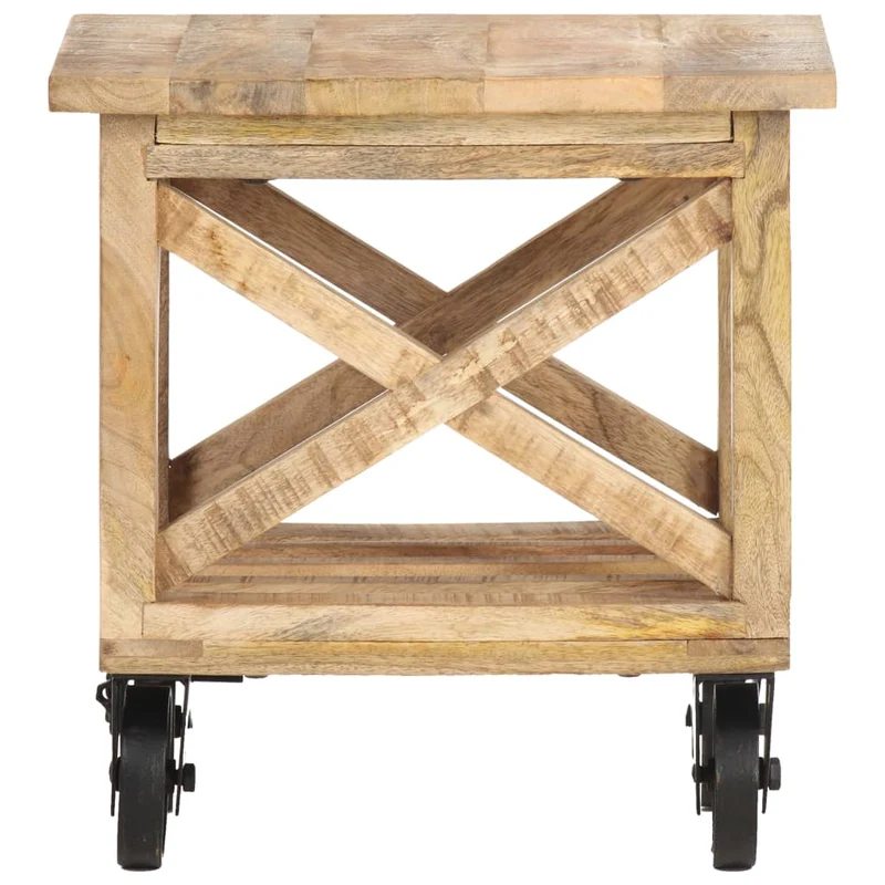 Table d'appoint sur roulettes style vintage 40 x 40 x 42 cm bois de manguier DEC032323