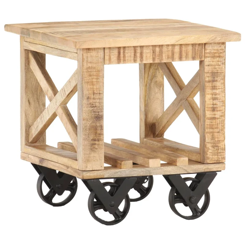 Table d'appoint sur roulettes style vintage 40 x 40 x 42 cm bois de manguier DEC032323