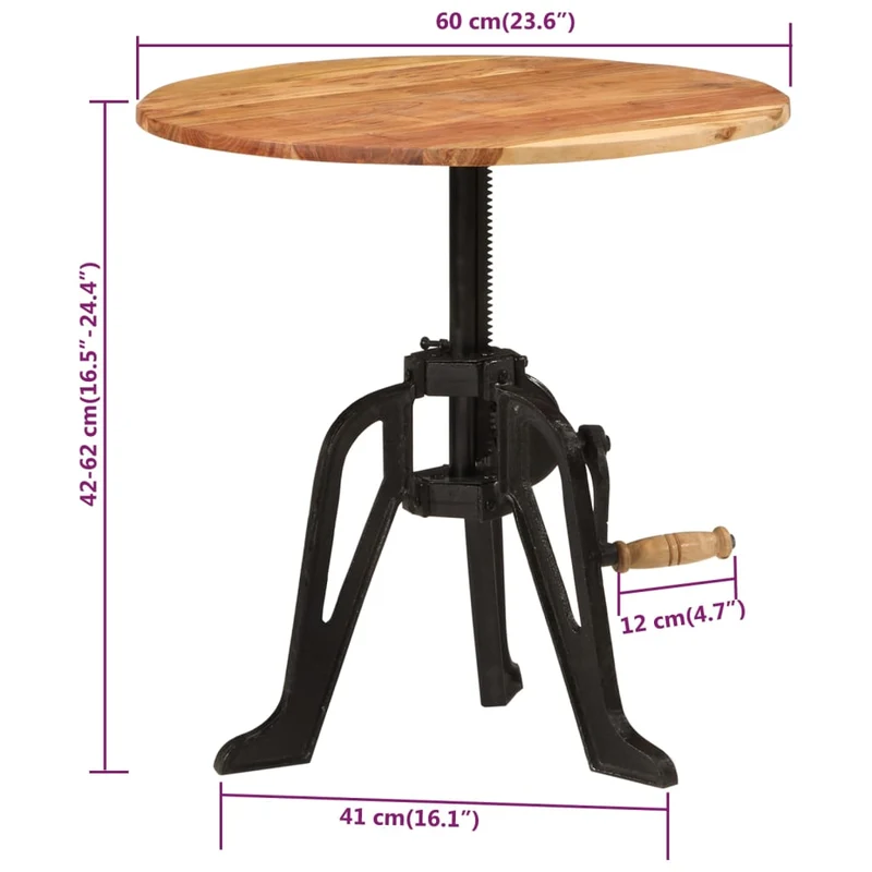 Table d'appoint console d'entrée meuble hauteur réglable en bois massif d'acacia et fonte DEC032317