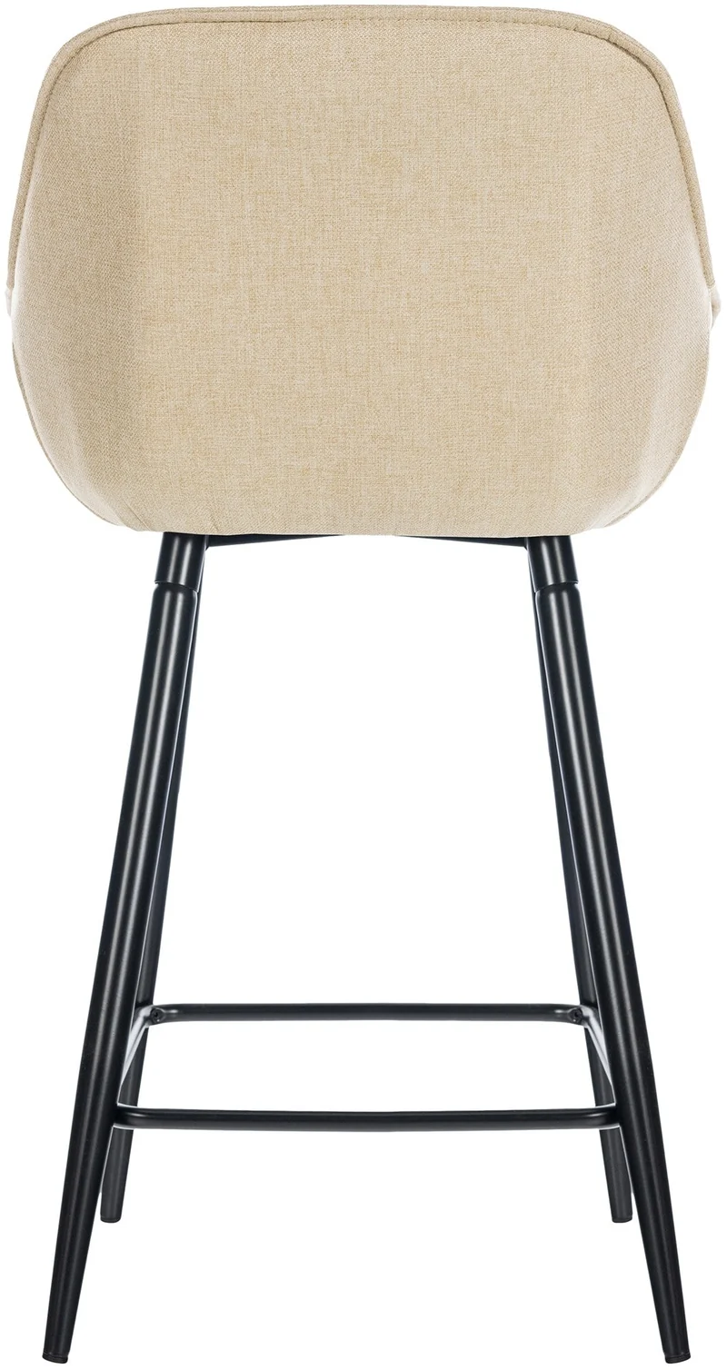 Tabouret de bar chaise haute x1 assise effet capitonnée en tissu crème et métal noir 10_0004901