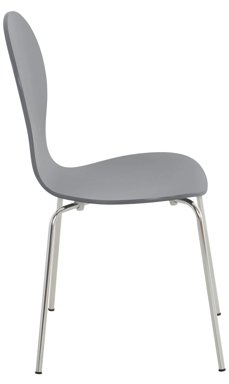 Lot de 4 chaises de cuisine salle à manger empilables dossier arrondi en bois gris et métal chromé 10_0003179