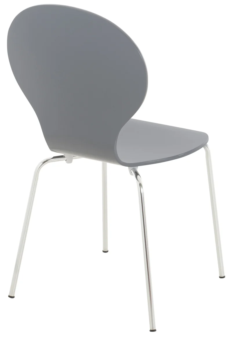 Lot de 4 chaises de cuisine salle à manger empilables dossier arrondi en bois gris et métal chromé 10_0003179