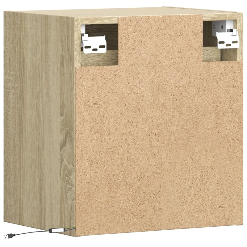 Lot de 2 tables de chevet murales avec lumières LED bois d'ingénierie couleur chêne DEC036146