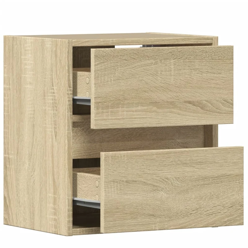 Lot de 2 tables de chevet murales avec lumières LED bois d'ingénierie couleur chêne DEC036146