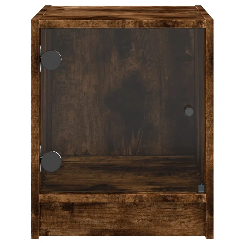 Lot de 2 tables de chevet avec portes vitrées 35 x 37 x 42 cm bois d'ingénierie marron et verre DEC035975