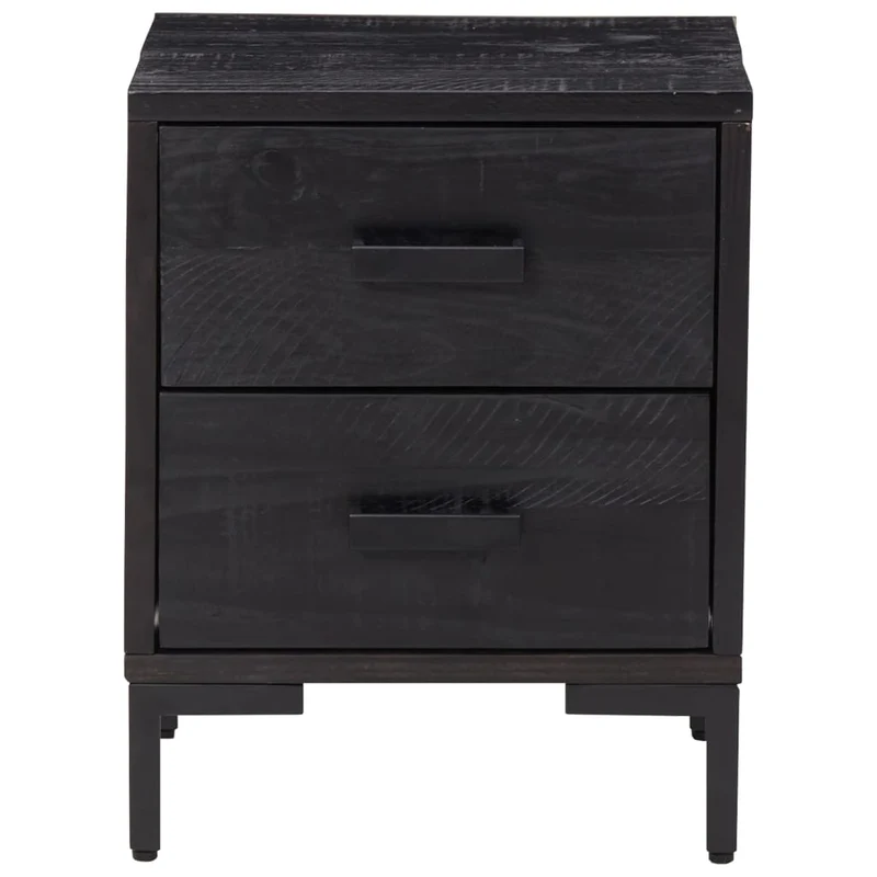 Table de chevet avec deux tiroirs 36 x 30 x 45 cm bois de pin noir DEC034364