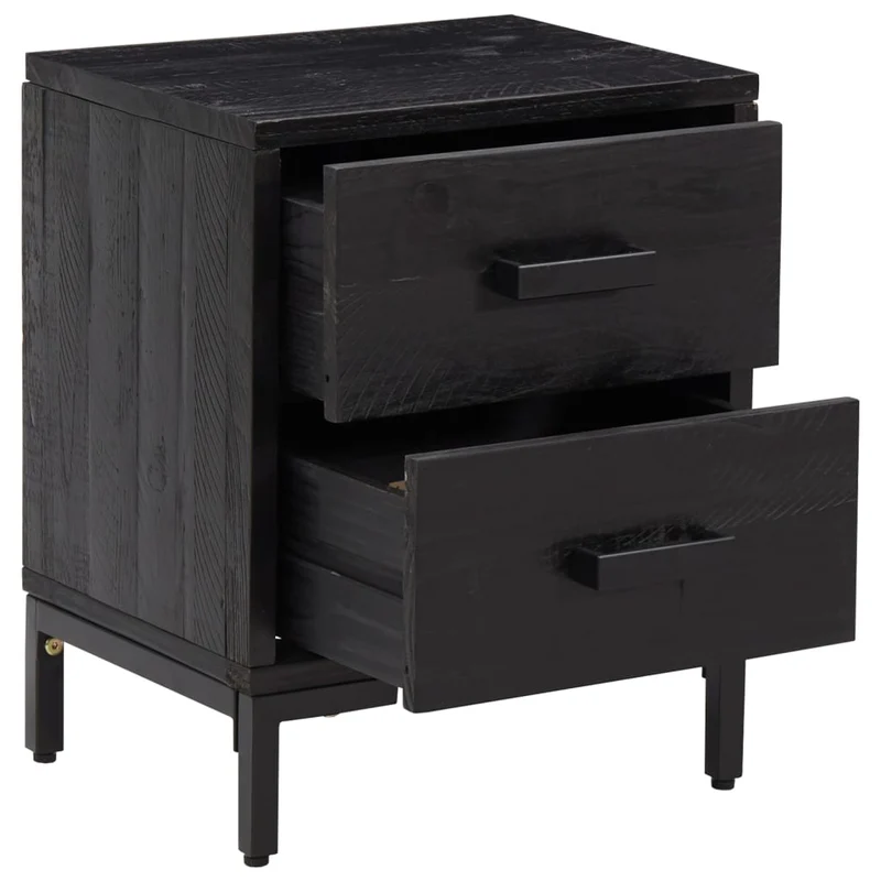 Table de chevet avec deux tiroirs 36 x 30 x 45 cm bois de pin noir DEC034364