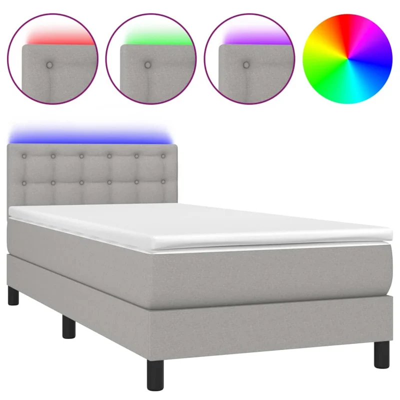 Cadre de lit LED avec sommier tête de lit matelas 90x200cm tissu gris clair TDL0209448