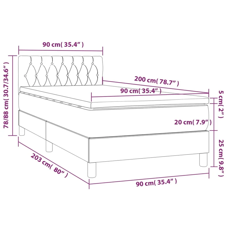 Cadre de lit LED avec sommier tête de lit matelas 90x200cm tissu gris foncé TDL0209387