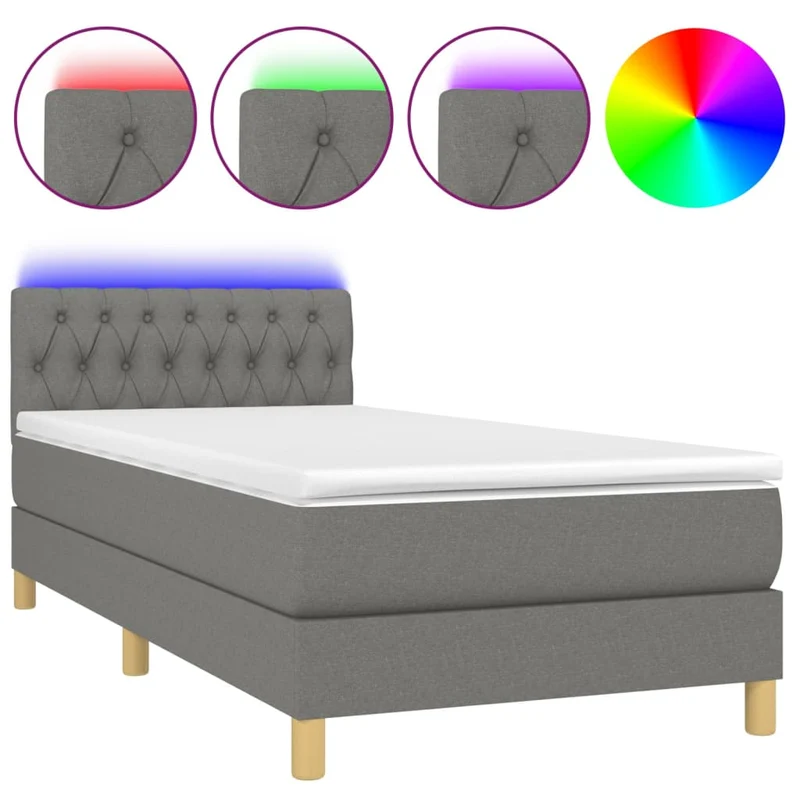Cadre de lit LED avec sommier tête de lit matelas 90x200cm tissu gris foncé TDL0209383