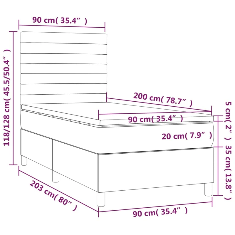Cadre de lit LED avec sommier tête de lit matelas 90x200cm tissu gris foncé TDL0209364