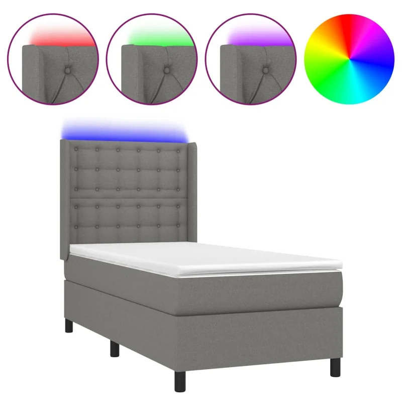 Cadre de lit LED avec sommier tête de lit matelas 100x200 cm tissu gris foncé TDL0208431