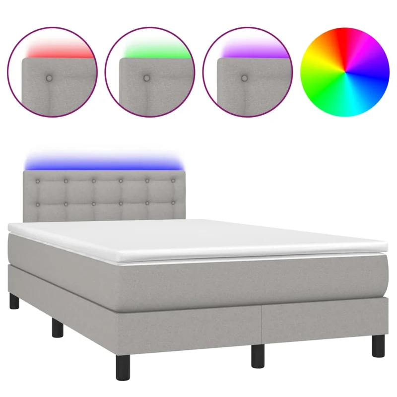 Cadre de lit LED avec sommier tête de lit matelas surmatelas 120x200 cm tissu gris clair TDL0207894