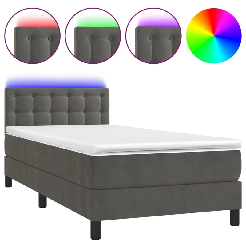 Cadre de lit LED avec sommier tête de lit matelas surmatelas 100x200 cm tissu velours gris foncé TDL0207747