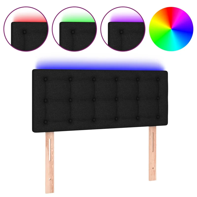 Tête de lit accessoire couchage chambre à coucher meuble à LED 90 x 5 x 78/88 cm tissu noir TDL0200535