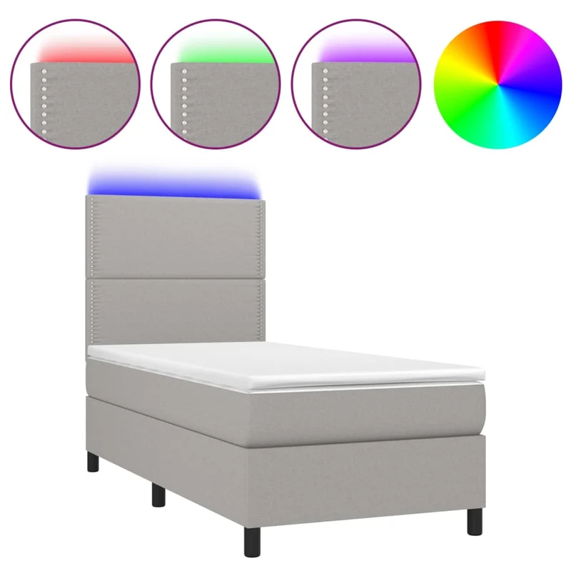 Cadre de lit LED avec sommier tête de lit matelas 90x200cm en tissu gris clair TDL0209443