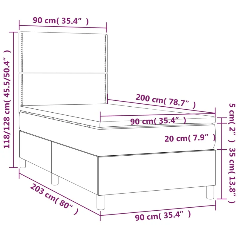 Cadre de lit LED avec sommier tête de lit matelas 90x200cm en tissu gris clair TDL0209443