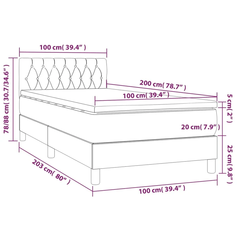 Cadre de lit LED avec sommier tête de lit matelas 100x200 cm en tissu gris foncé TDL0208429