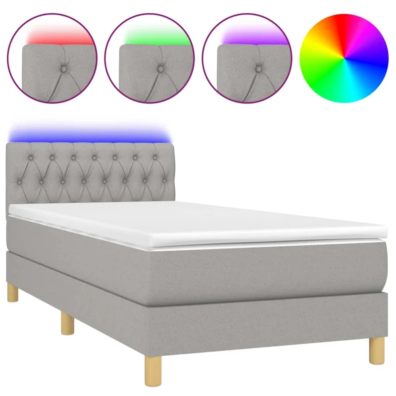 Cadre de lit LED avec sommier tête de lit matelas surmatelas 100x200 cm tissu gris clair TDL0207960