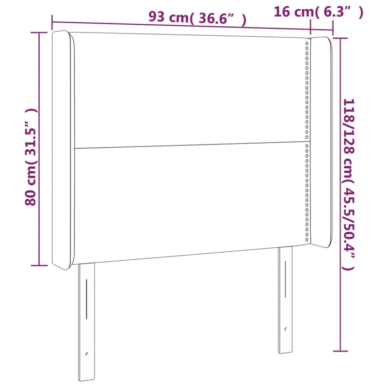 Tête de lit accessoire couchage chambre à coucher meuble avec rebord latéral 93 x 16 x 118/128 cm tissu gris foncé TDL0204873